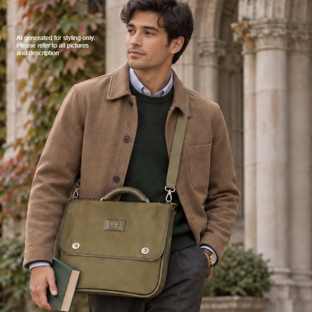 VTG 90s Makio Hasuike MH WAY Olive Green Canvas Messenger Laptop Travel Bag